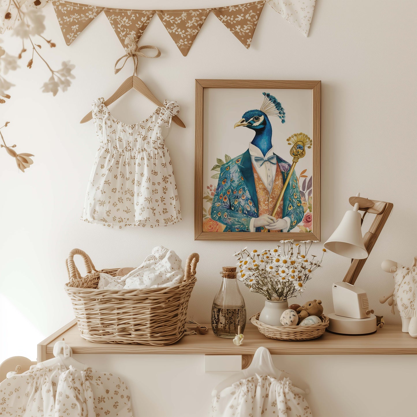 Blauer Pfau Poster · Geschenkidee · Vintage Tier Illustration Style Design · Elegante Wandkunst · Print ohne Rahmen