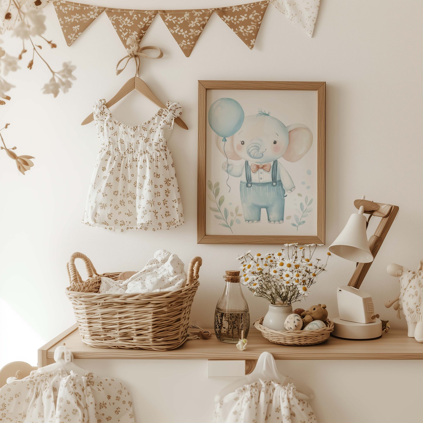 Niedliches Elefanten Kinderzimmer Poster · Aquarell Elefant mit Ballon · Babyzimmer Wanddeko · Pastell Tierillustration · Print ohne Rahmen
