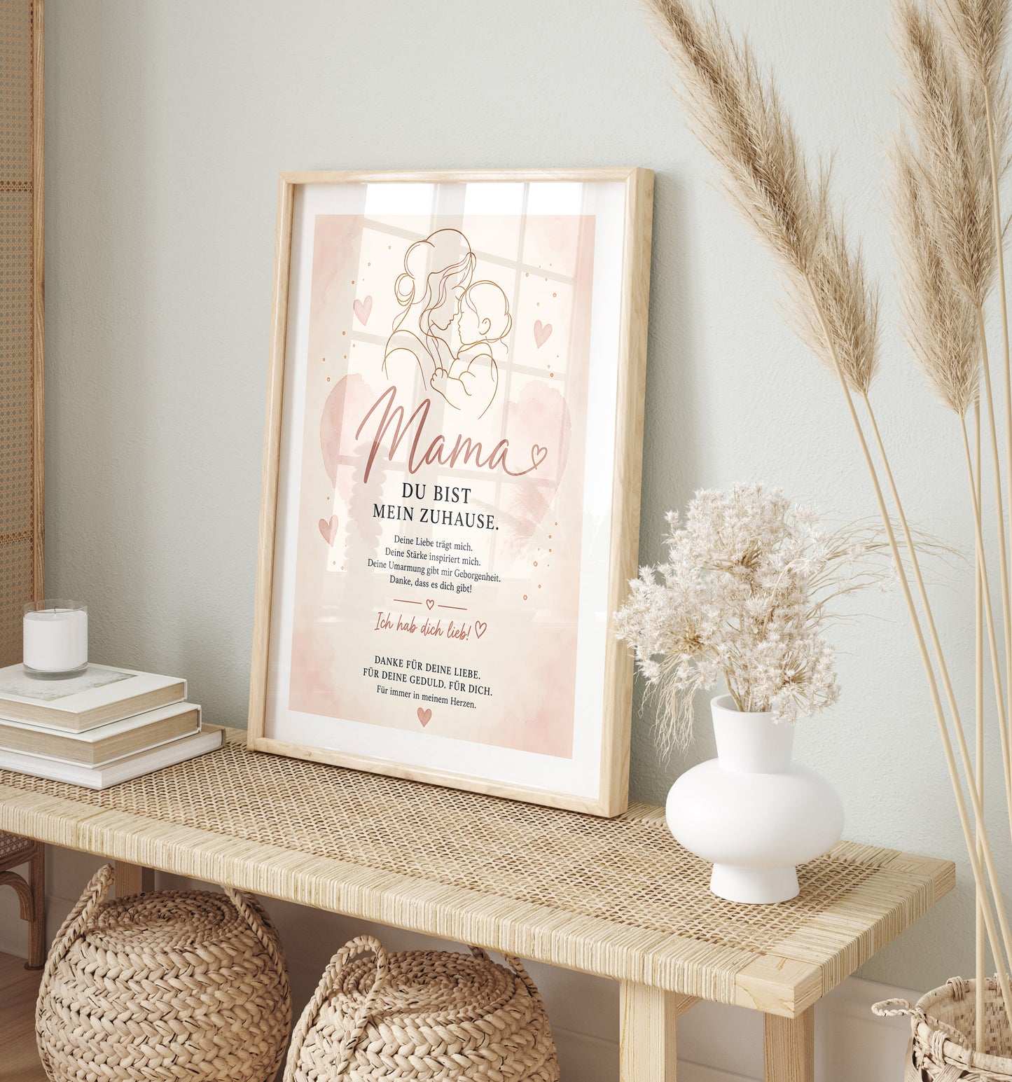 Muttertag Poster Mama & Kind Herz · Geschenk für Mama · Liebe Spruch Poster · Familie Wanddeko · Print ohne Rahmen