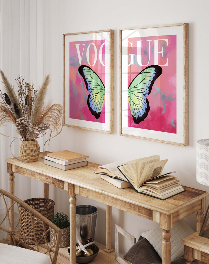 2er Vogue Schmetterling Poster – Premium Baumwolle