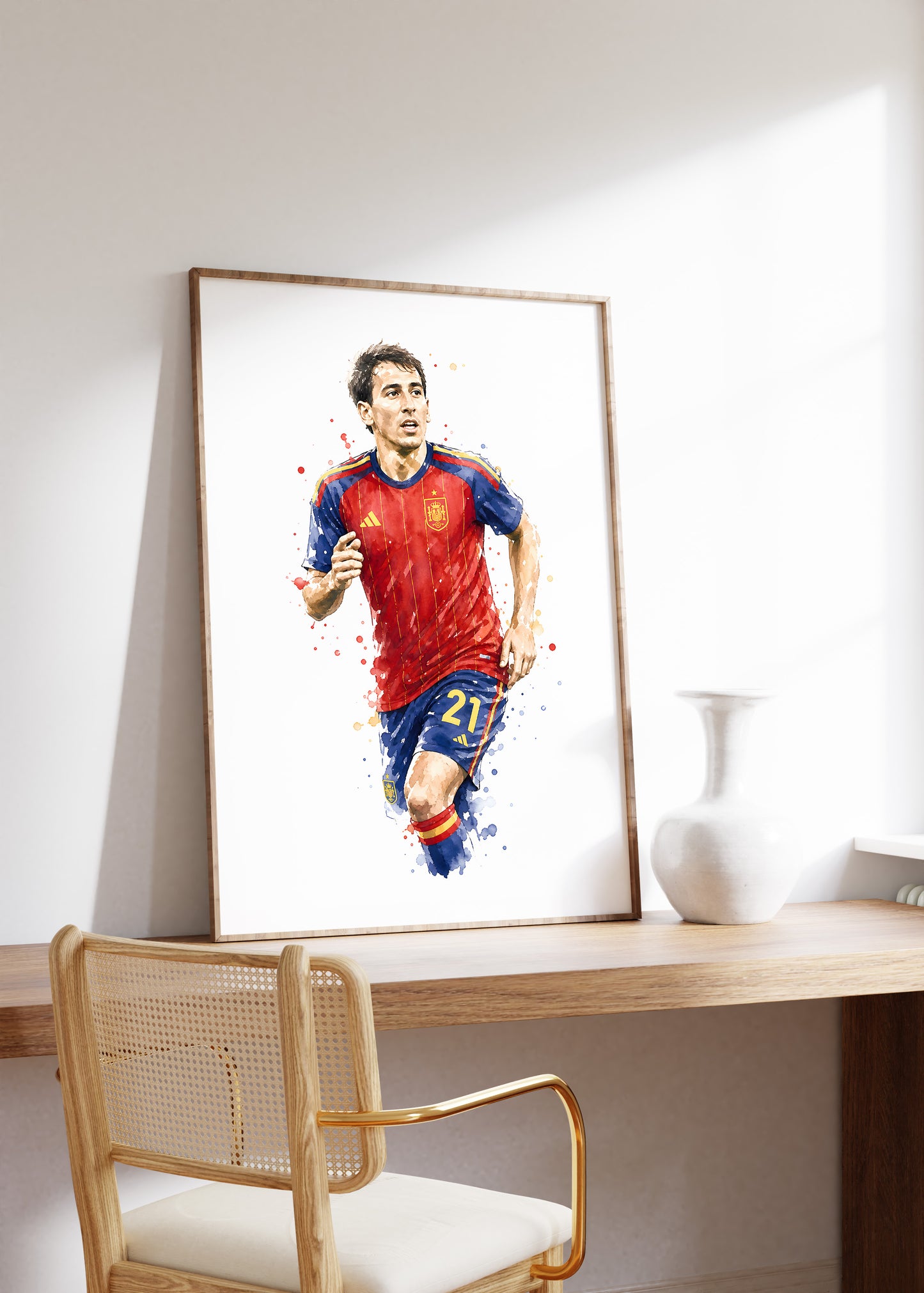 Fußball Poster Spanien Spieler · Geschenkidee · Aquarell Sport Wandbild · Deko Print ohne Rahmen