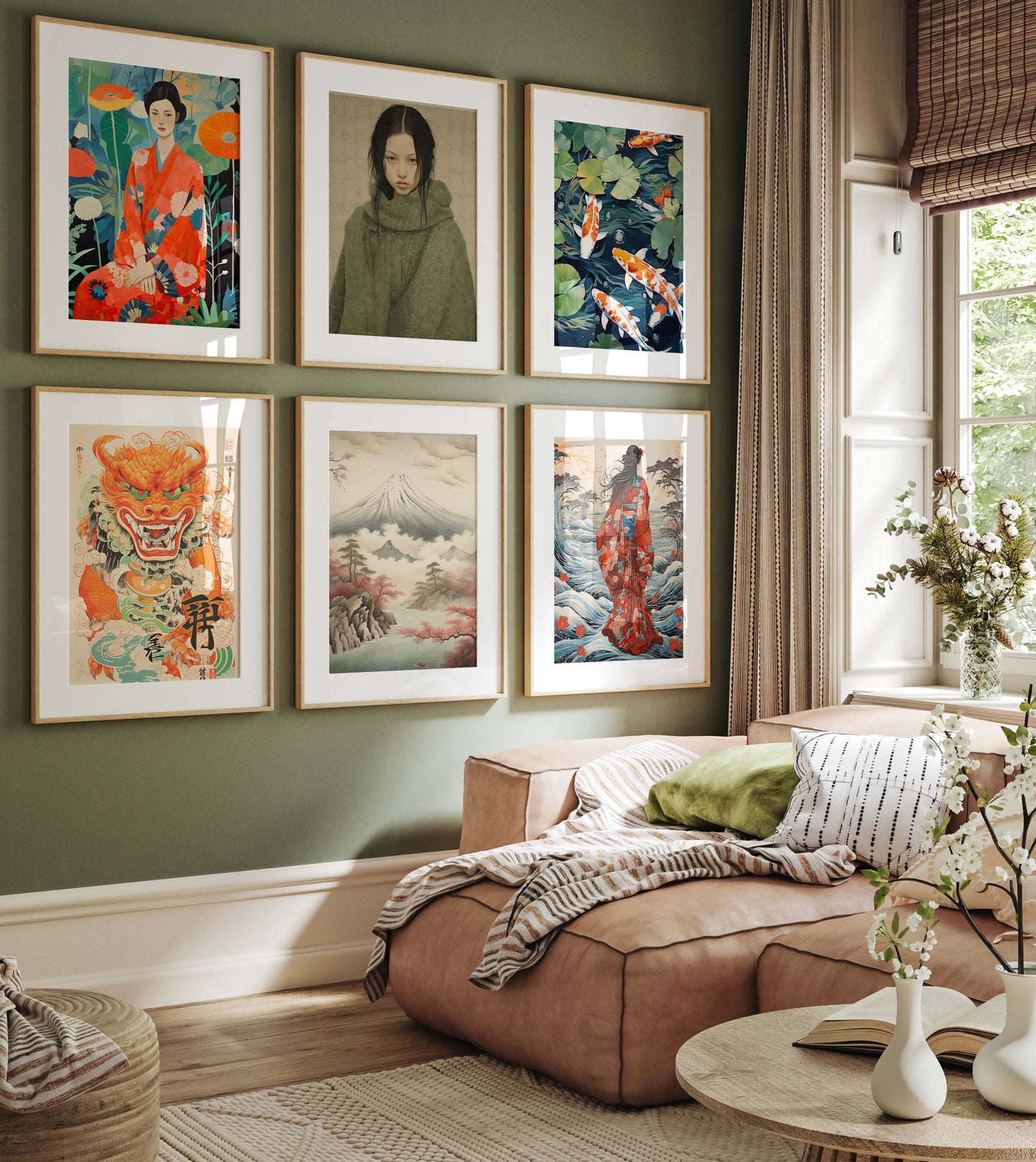 Japan Poster · Geschenkidee · Japanische Kunst Geisha Koi Drache und Fuji · Dekoprint ohne Rahmen