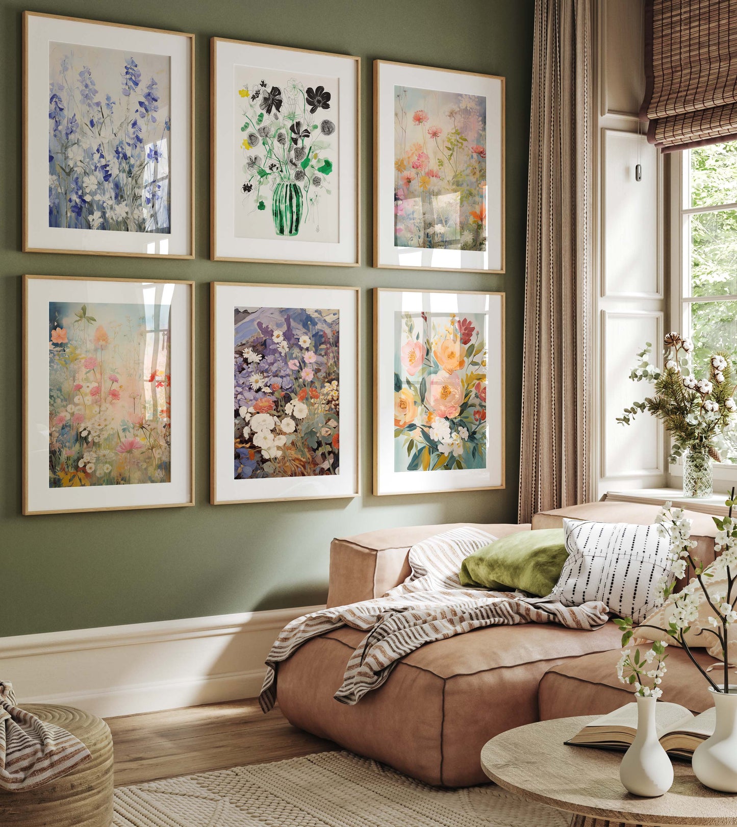 Blumen Poster · Geschenkidee · Romantische Wildblumen und Pastellblüten in Künstlerischer Aquarellmalerei · Dekoprint ohne Rahmen