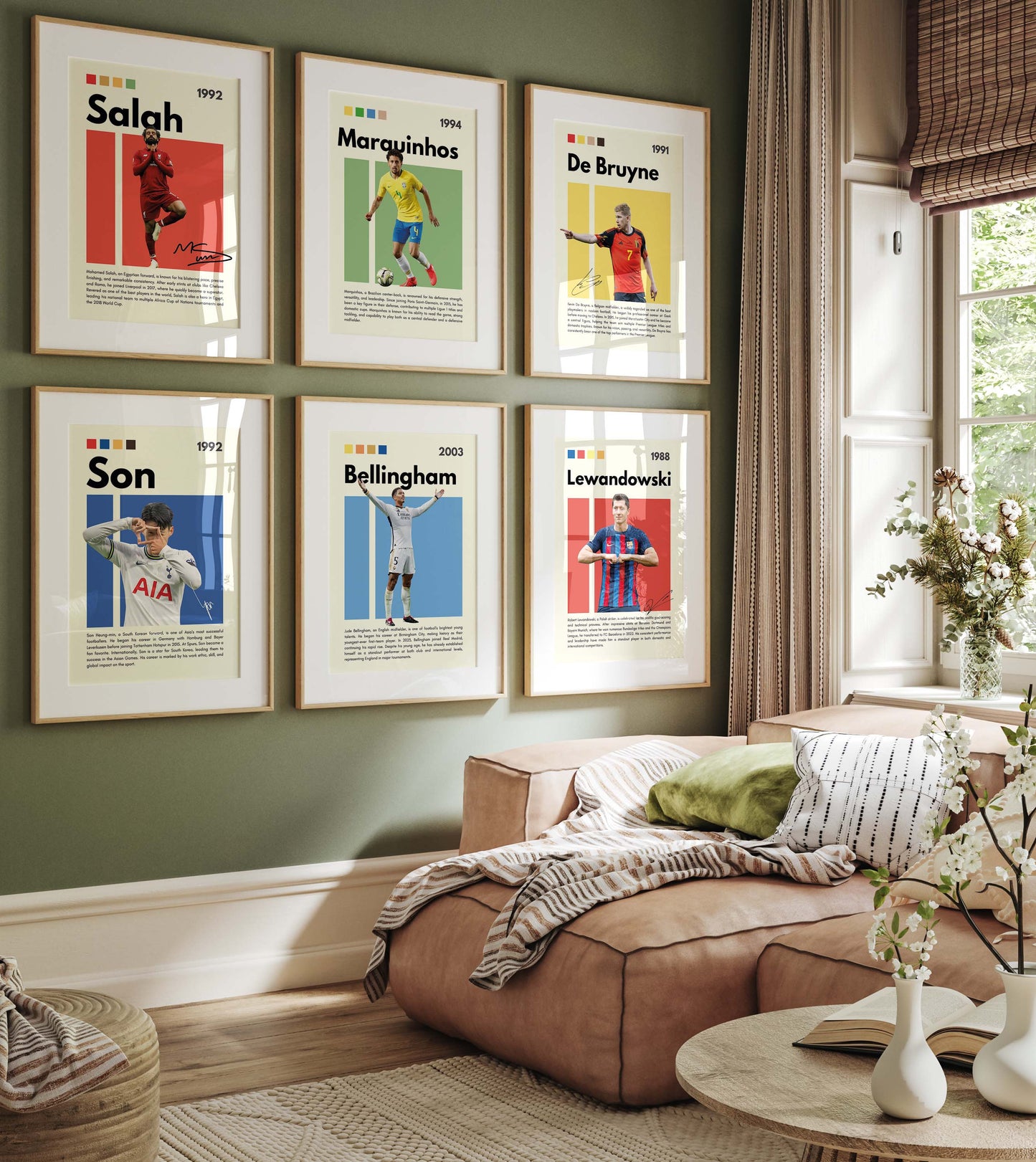 Fußball Stars Poster · Salah Marquinhos De Bruyne Son Bellingham Lewandowski · Sport Wanddeko · Print ohne Rahmen