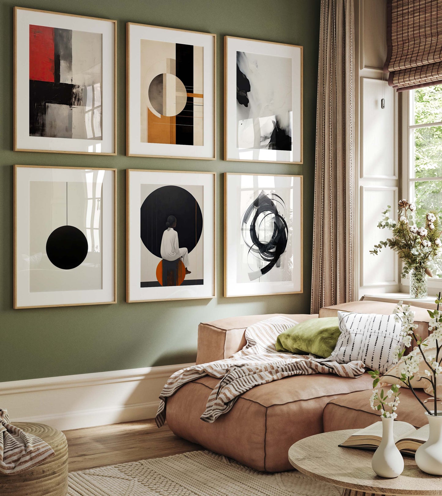 Abstrakte Moderne Poster · Schwarz Weiß Beige Geometrische Wandkunst · Minimalistische Wohnzimmer Deko · Print ohne Rahmen