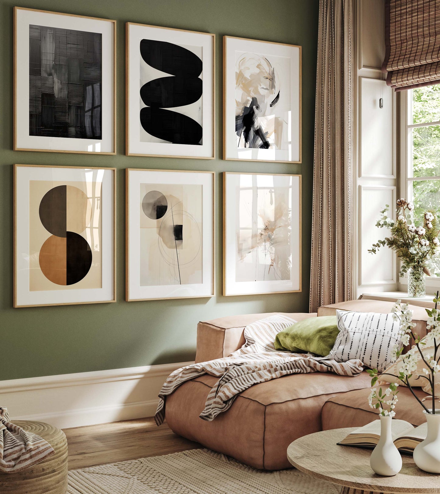Abstrakte Poster Wanddeko · Minimalistische Beige Schwarz Kunst · Moderne Geometrische Wohnzimmer Bilder · Print ohne Rahmen