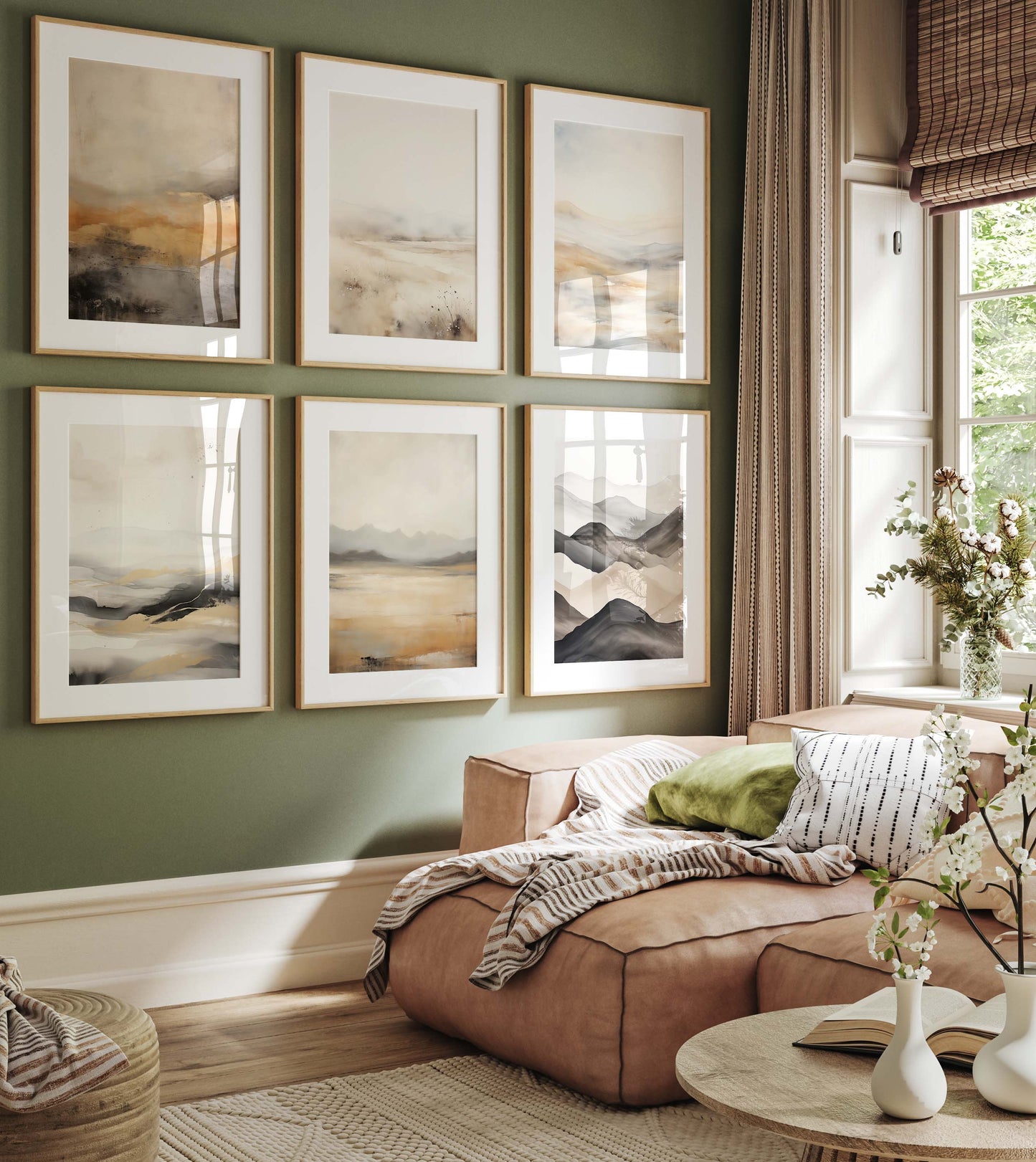 Aquarell Wüstenlandschaft Poster · Geschenkidee · Sanfte Berge und Nebel Panorama Wandkunst für Wohnzimmer Schlafzimmer · Print ohne Rahmen
