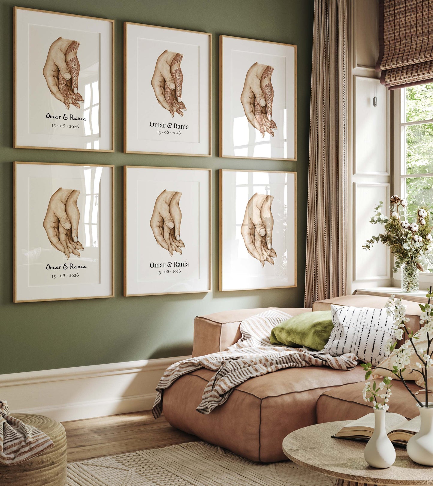 Personalisierte Henna Hände  Paar Poster · Geschenkidee · Hochzeit Verlobung Illustration · Minimalistisches Wandbild · Print ohne Rahmen
