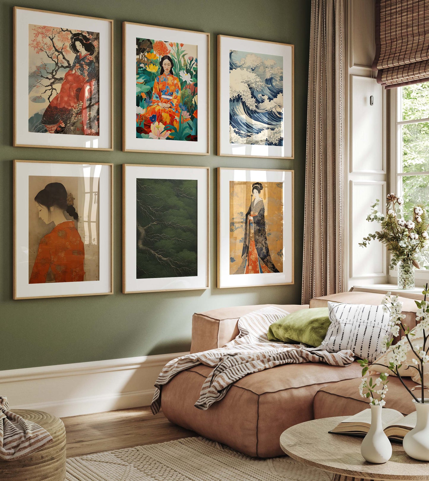 Japan Poster · Geschenkidee · Geisha Porträts Wellen und Zen Kunst · Dekoprint ohne Rahmen