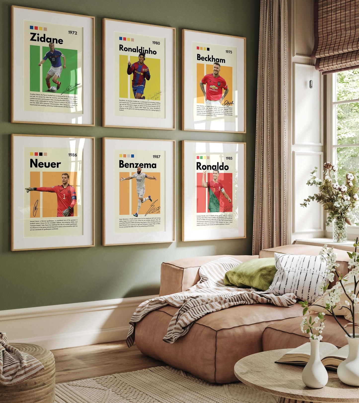 Fußball Legenden Poster · Ronaldo Benzema Neuer Beckham Ronaldinho Zidane · Sport Wanddeko · Dekoprint ohne Rahmen
