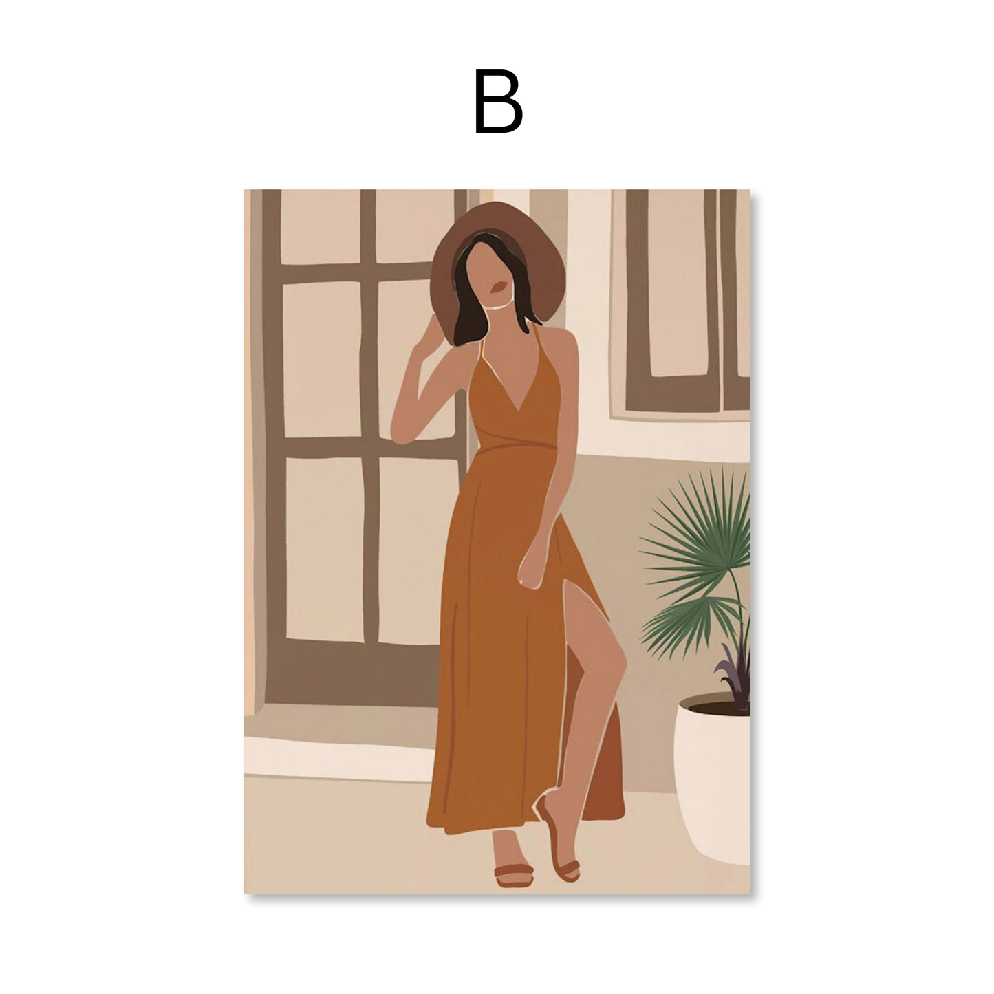 Poster Boho läßige Frau und Monstera Pflanze als Deko Print ohne Rahmen