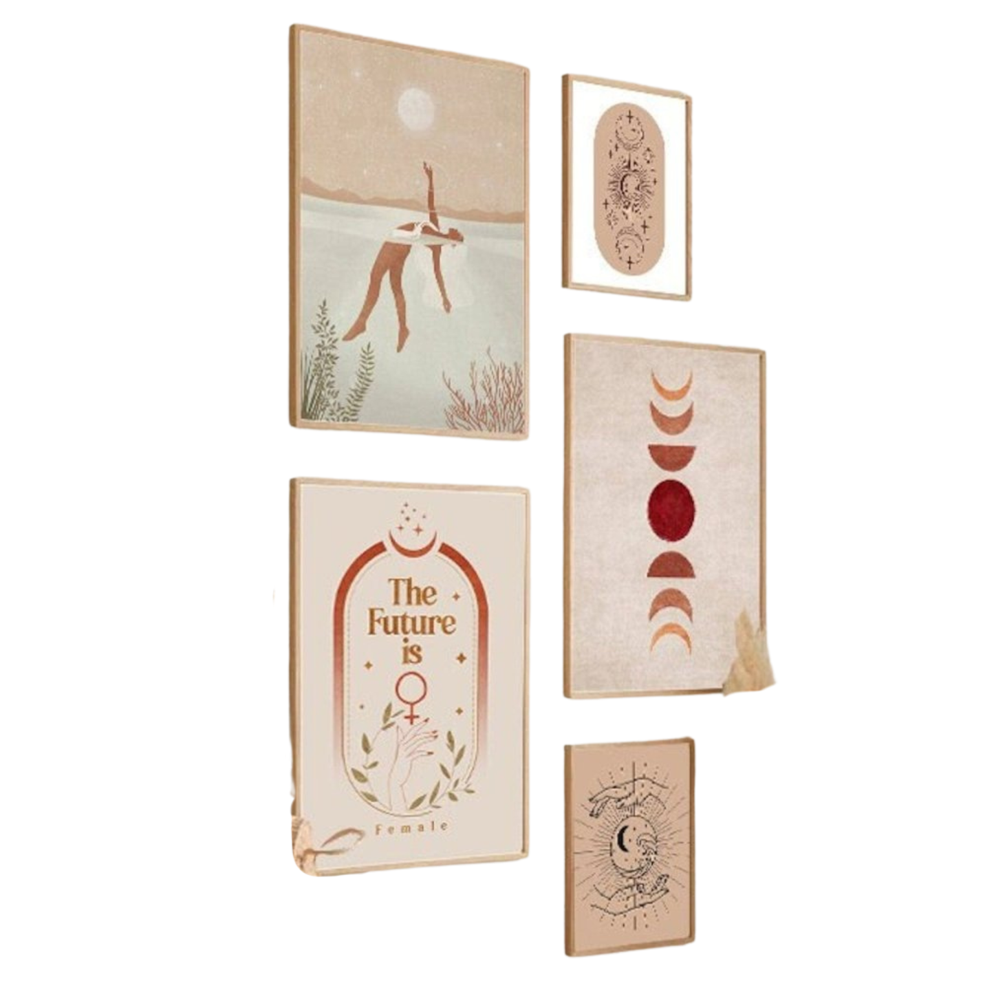 Poster Sonne Mond und Sterne als Deko im Boho Stil als Print ohne Rahmen