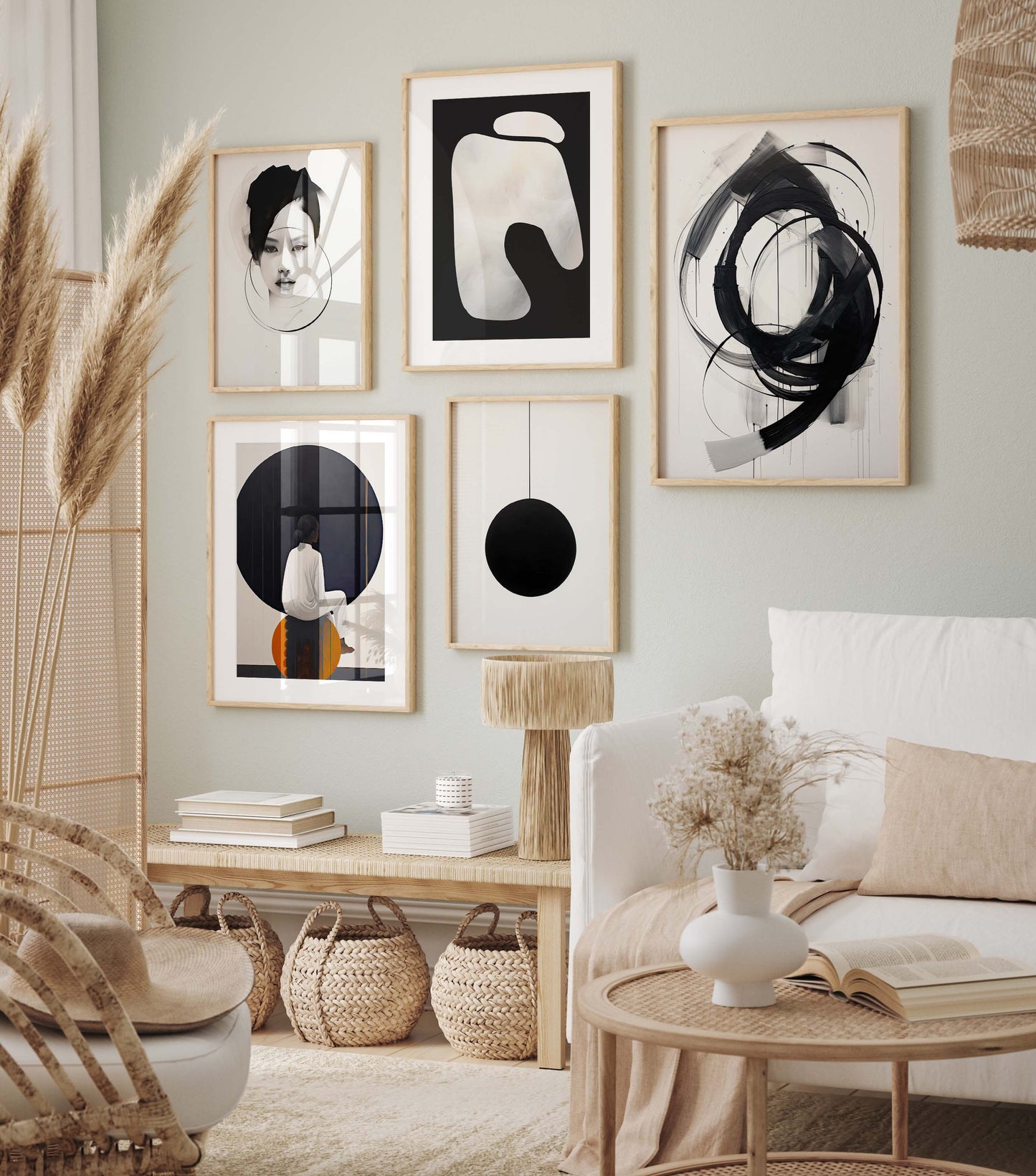 Abstrakte Moderne Poster · Schwarz Weiß Beige Geometrische Wandkunst · Minimalistische Wohnzimmer Deko · Print ohne Rahmen