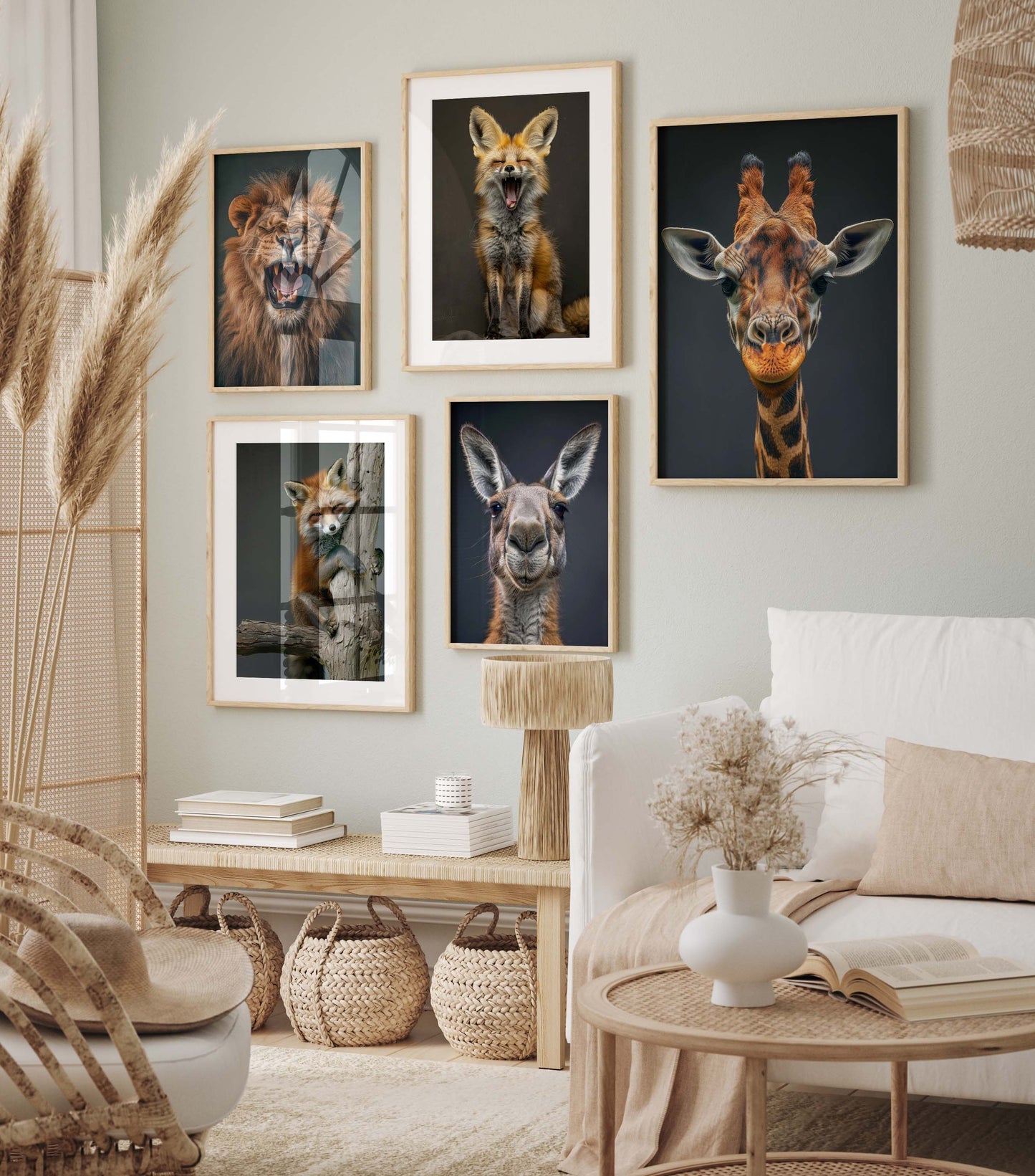 Safari Tiere Poster · Geschenkidee · Löwe, Fuchs und Giraffe · Dekoprint ohne Rahmen