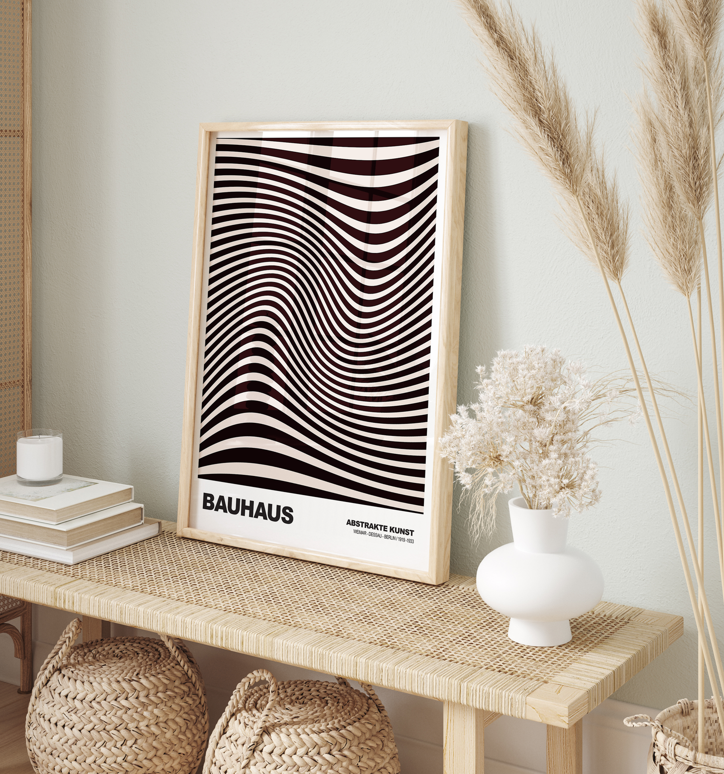Poster Bauhaus Abstrakte Kunst · Organisches Linienmuster in Schwarz Beige · Retro Optik Design · Print ohne Rahmen