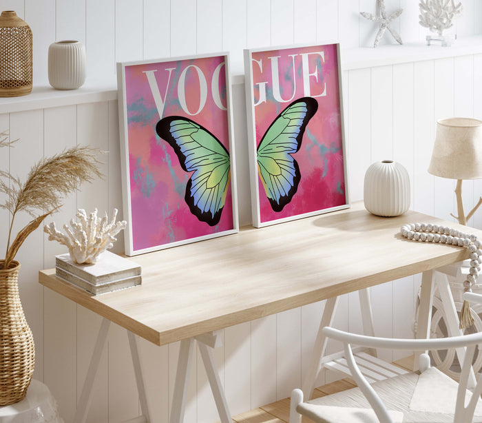 2er Vogue Schmetterling Poster – Premium Baumwolle