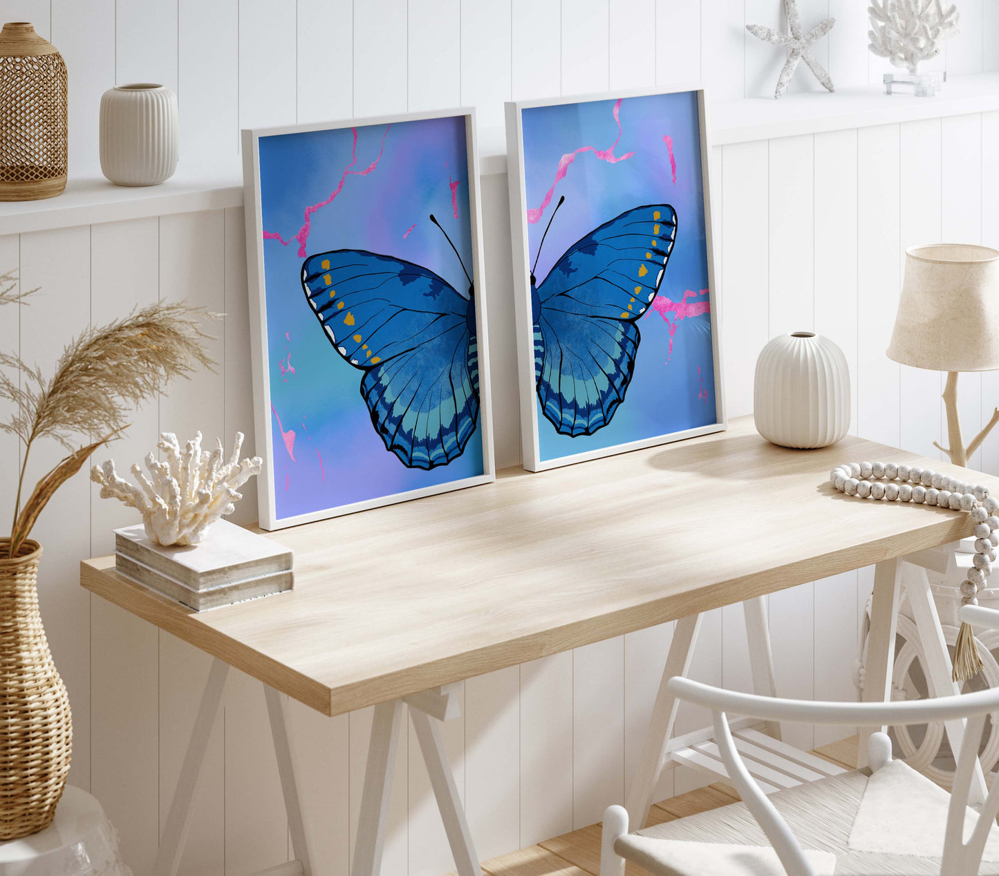 Blue Butterfly Wings Poster · Geschenkidee · Minimalistisches Butterfly Style Design · Urban Kunst · Moderne Wanddeko · Print ohne Rahmen