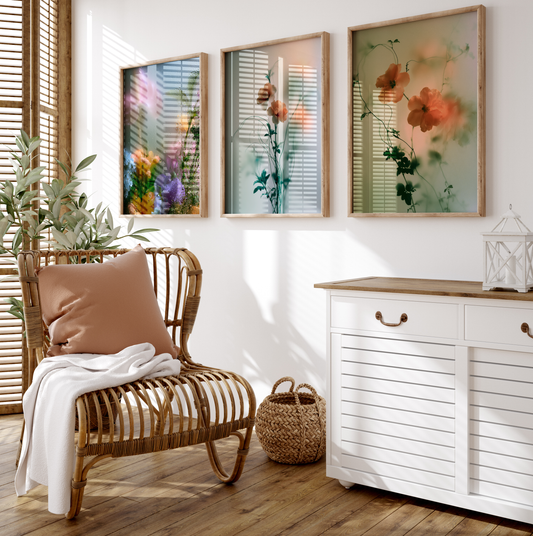 Blumen Poster · Geschenkidee · Blumen hinter Glas und Wassertropfen Poster Ästhetische Natur Fotografie · Dekoprint ohne Rahmen