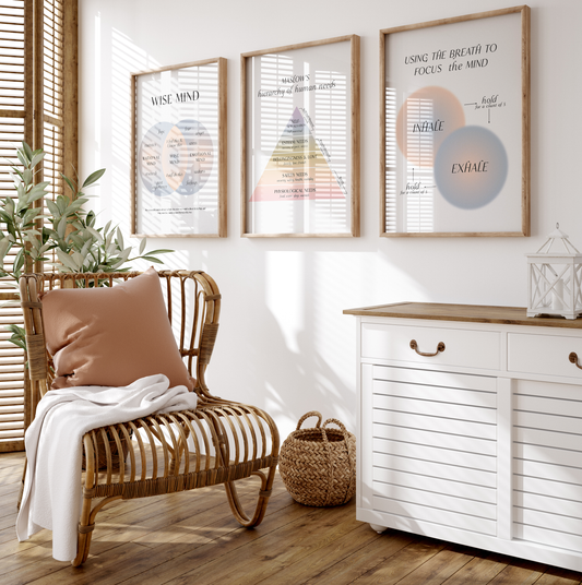 [36] Mental Health Poster · Geschenkidee · Wise Mind Atemübung Maslows Bedürfnispyramide · Dekoprint ohne Rahmen