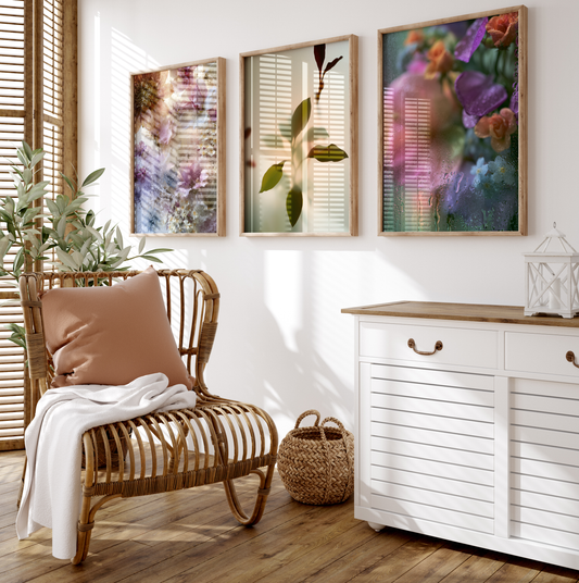 Blumen Poster · Blumen hinter beschlagenem Glas Natur Fotografie · Dekoprint ohne Rahmen