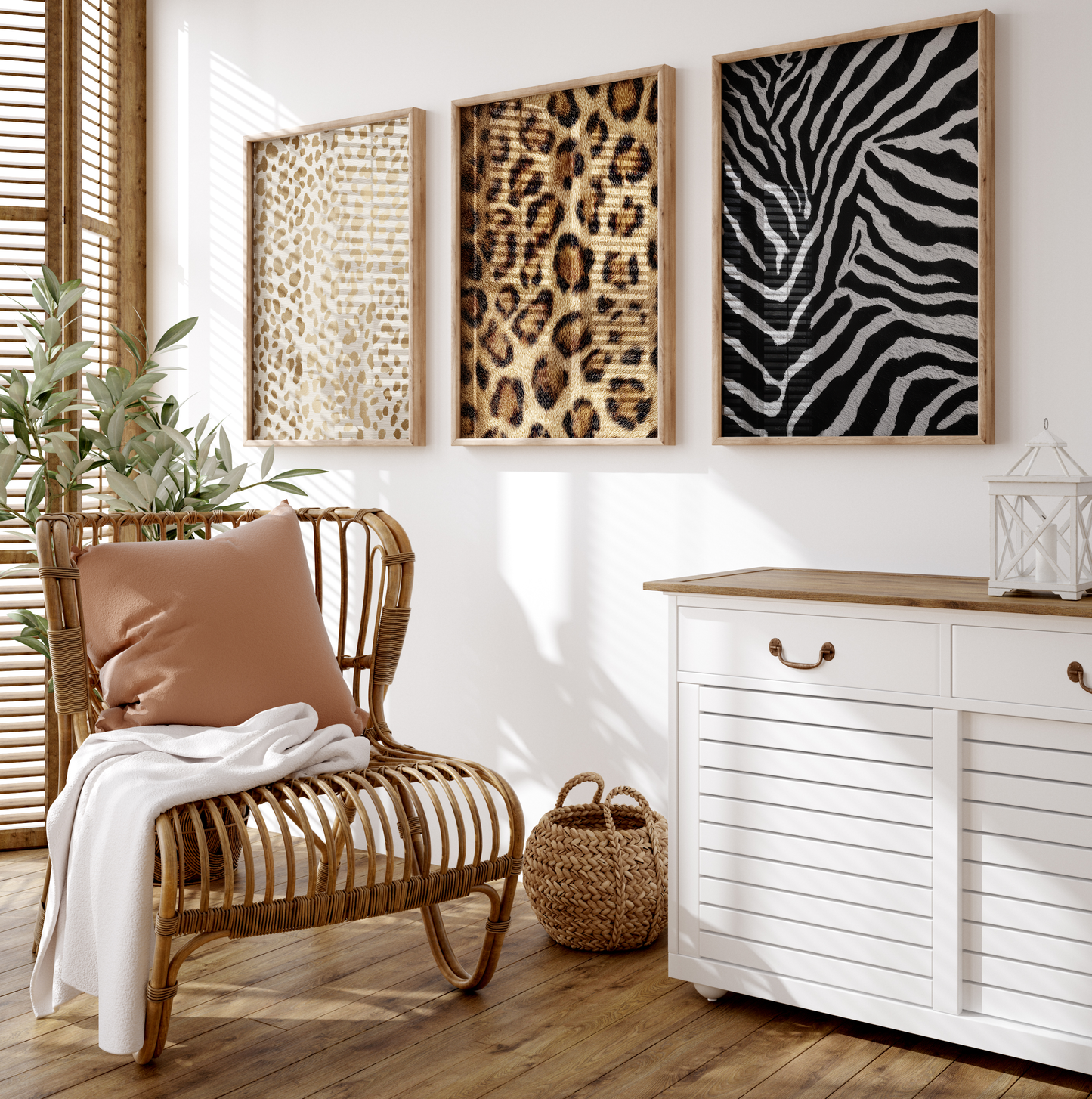 Tiermuster Poster ·  Geschenkidee · Elegante Goldene Tierfell Muster Zebra und Giraffen Texturen · Dekoprint ohne Rahmen