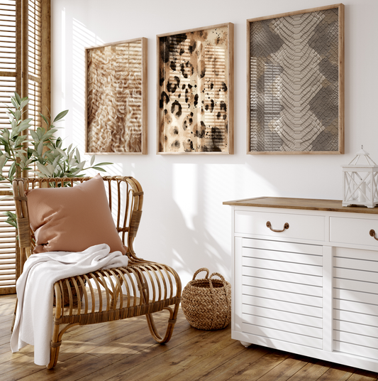 Tiermuster Poster · Geschenkidee · Leopard Zebra Schlange abstrakte Felloptik · Dekoprint ohne Rahmen