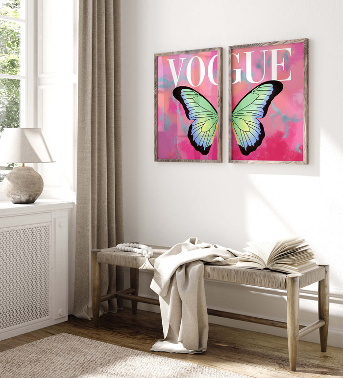 2er Vogue Schmetterling Poster – Premium Baumwolle
