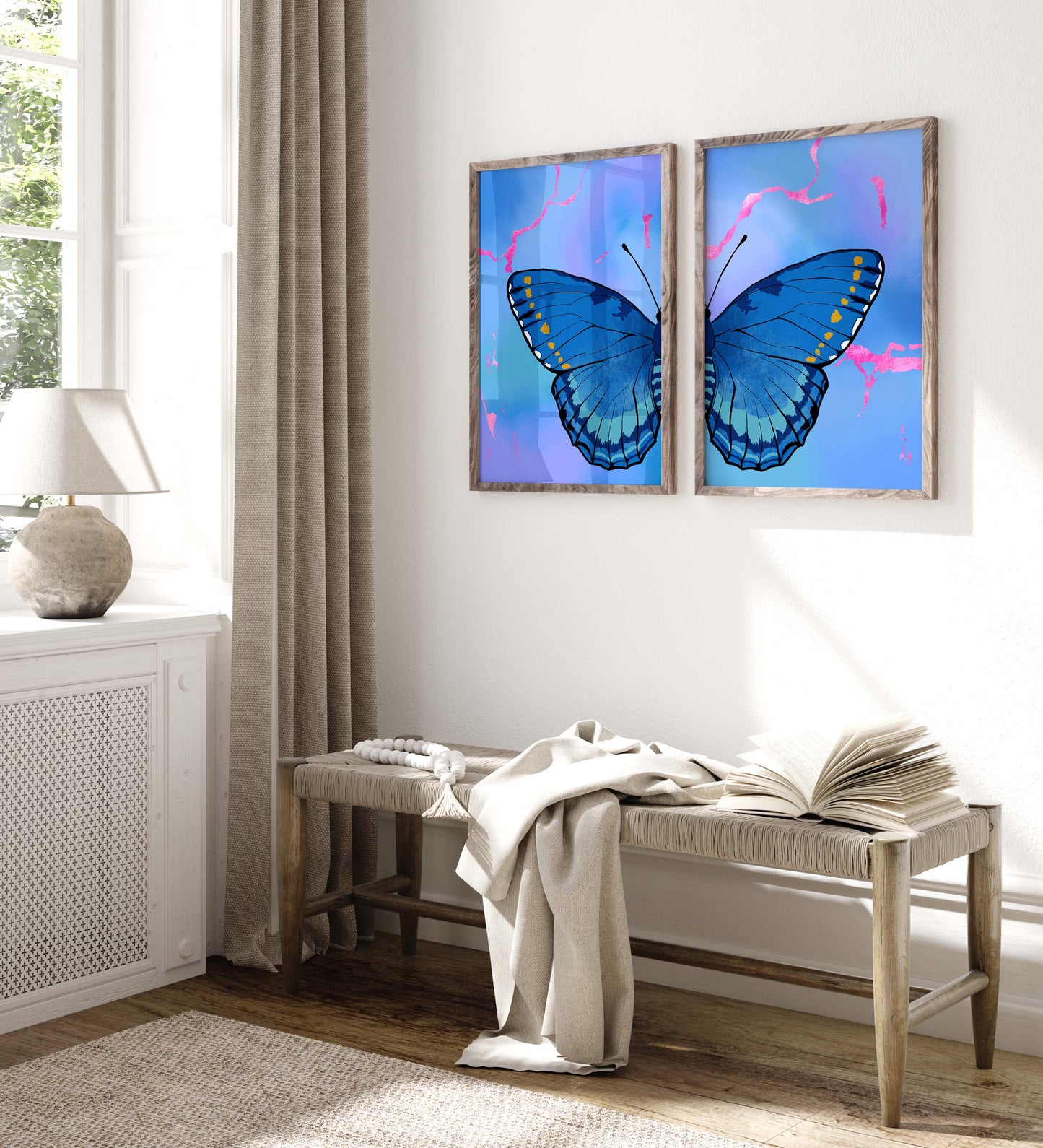Blue Butterfly Wings Poster · Geschenkidee · Minimalistisches Butterfly Style Design · Urban Kunst · Moderne Wanddeko · Print ohne Rahmen
