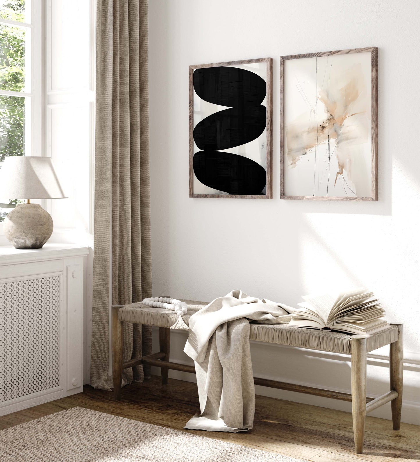 Abstrakte Poster Wanddeko · Minimalistische Beige Schwarz Kunst · Moderne Geometrische Wohnzimmer Bilder · Print ohne Rahmen