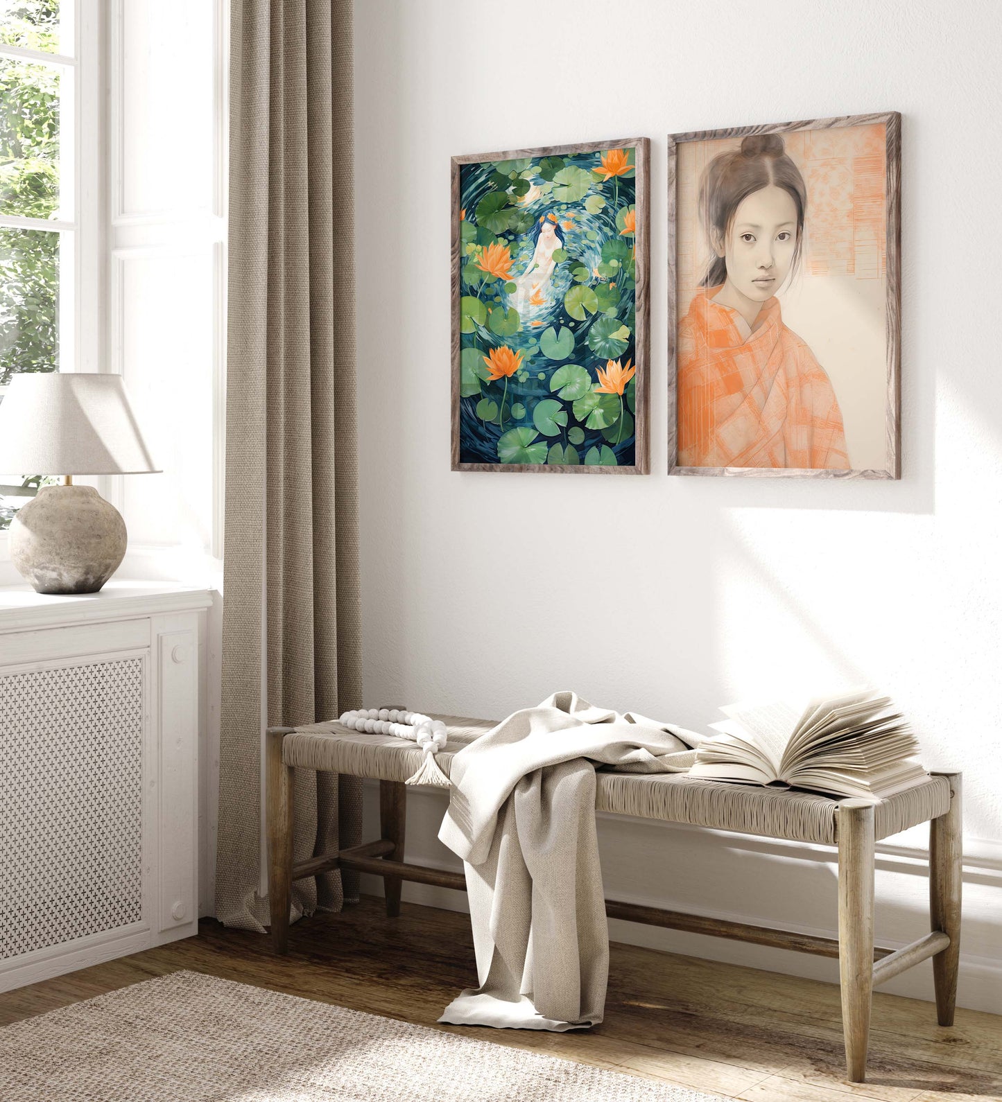 Japan Poster · Geschenkidee · Geisha Ukiyo-e Wellen und Zen Landschaft · Dekoprint ohne Rahmen