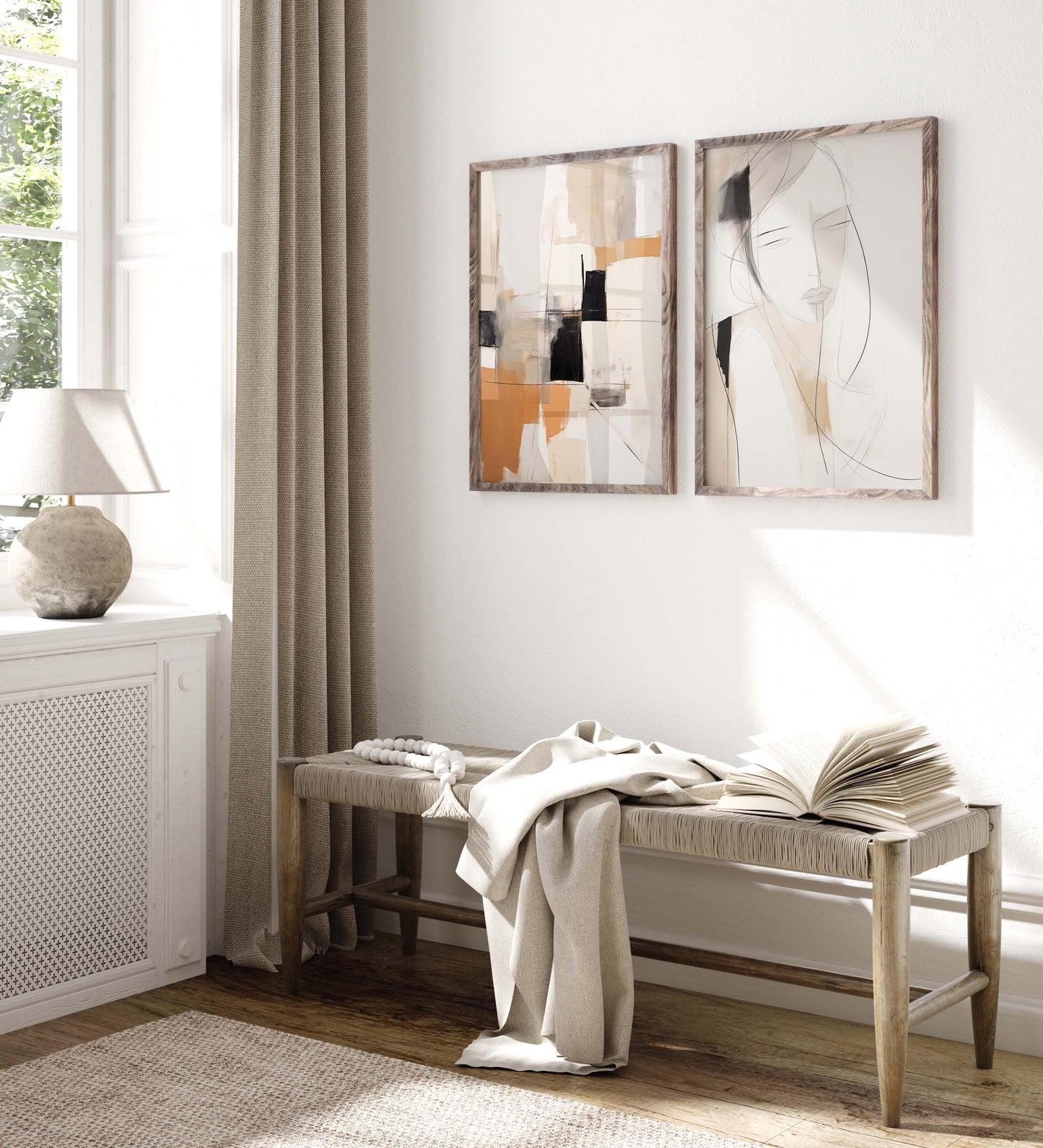 Abstrakte Beige Schwarz Poster · Geschenkidee · Künstlerische Linienzeichnungen und Moderne Strukturkunst in Neutralen Naturtönen · Dekoprint ohne Rahmen