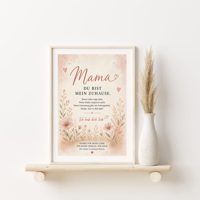 Muttertag Poster Mama Blumen – Premium Baumwolle