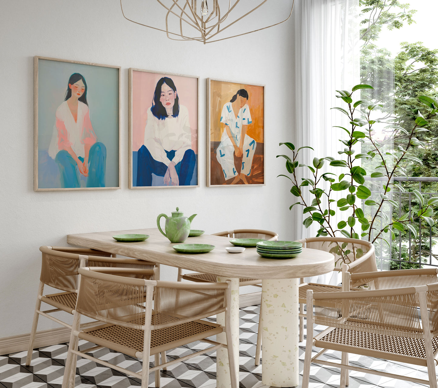 Moderne Porträtkunst poster · Geschenkidee · Frauenporträts, Männerporträt und Landschaft · Dekoprint ohne Rahmen