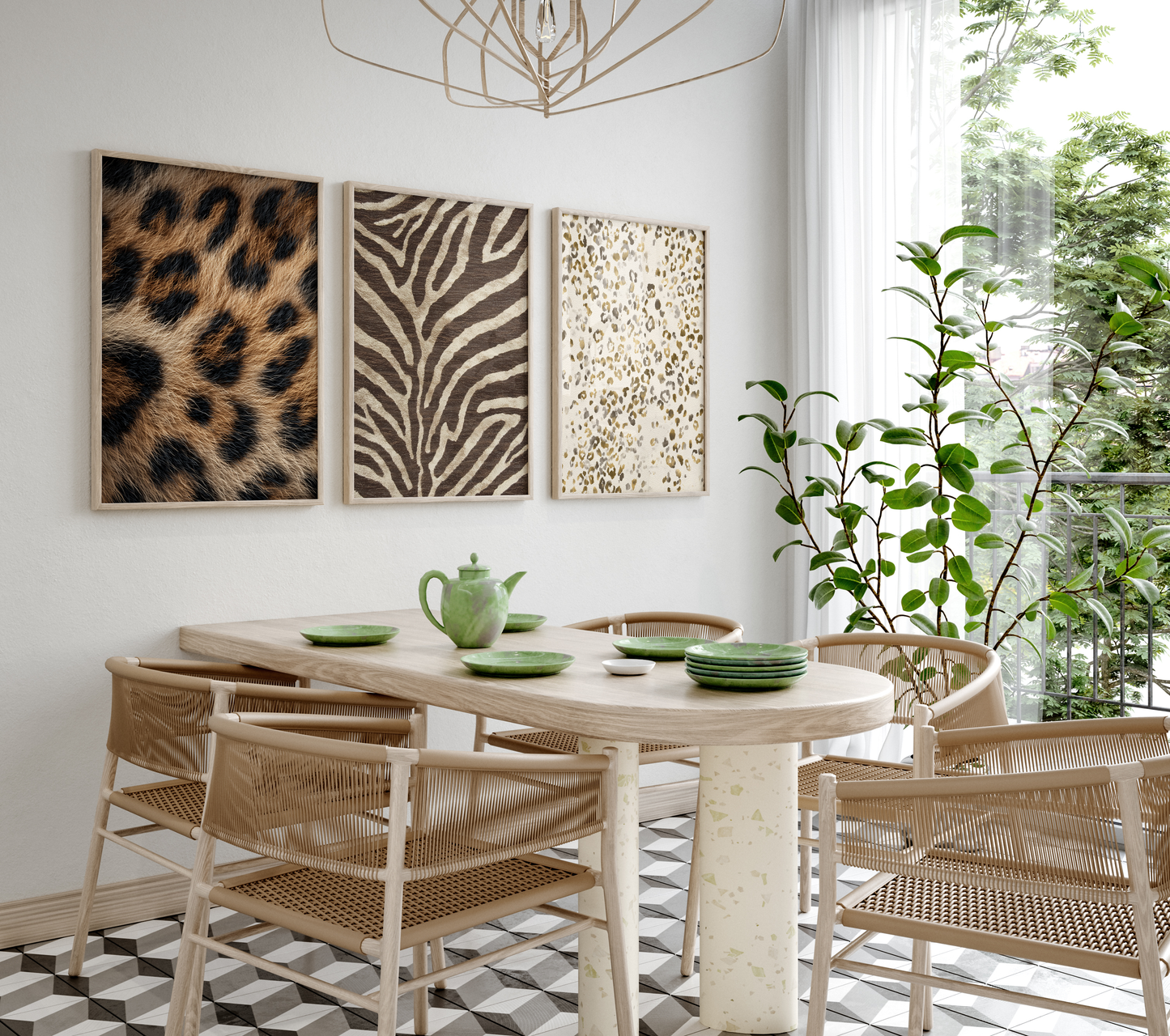 Tiermuster Poster · Geschenkidee · Stilvolle Zebra und Raubkatzen Fell Texturen Leopard Muster · Dekoprint ohne Rahmen