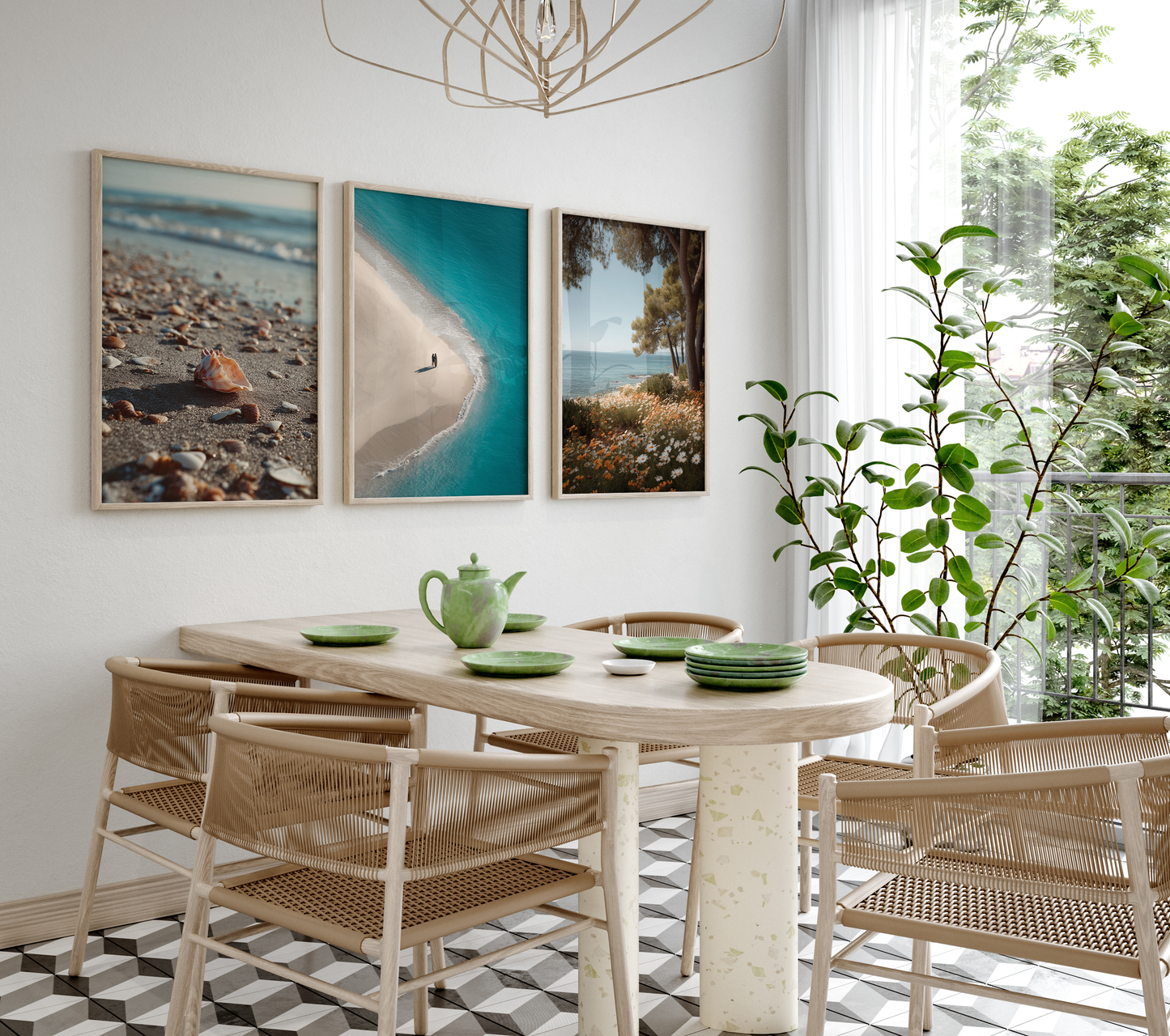 Strand Poster · Geschenkidee · Strand Palmen Muscheln · Dekoprint ohne Rahmen