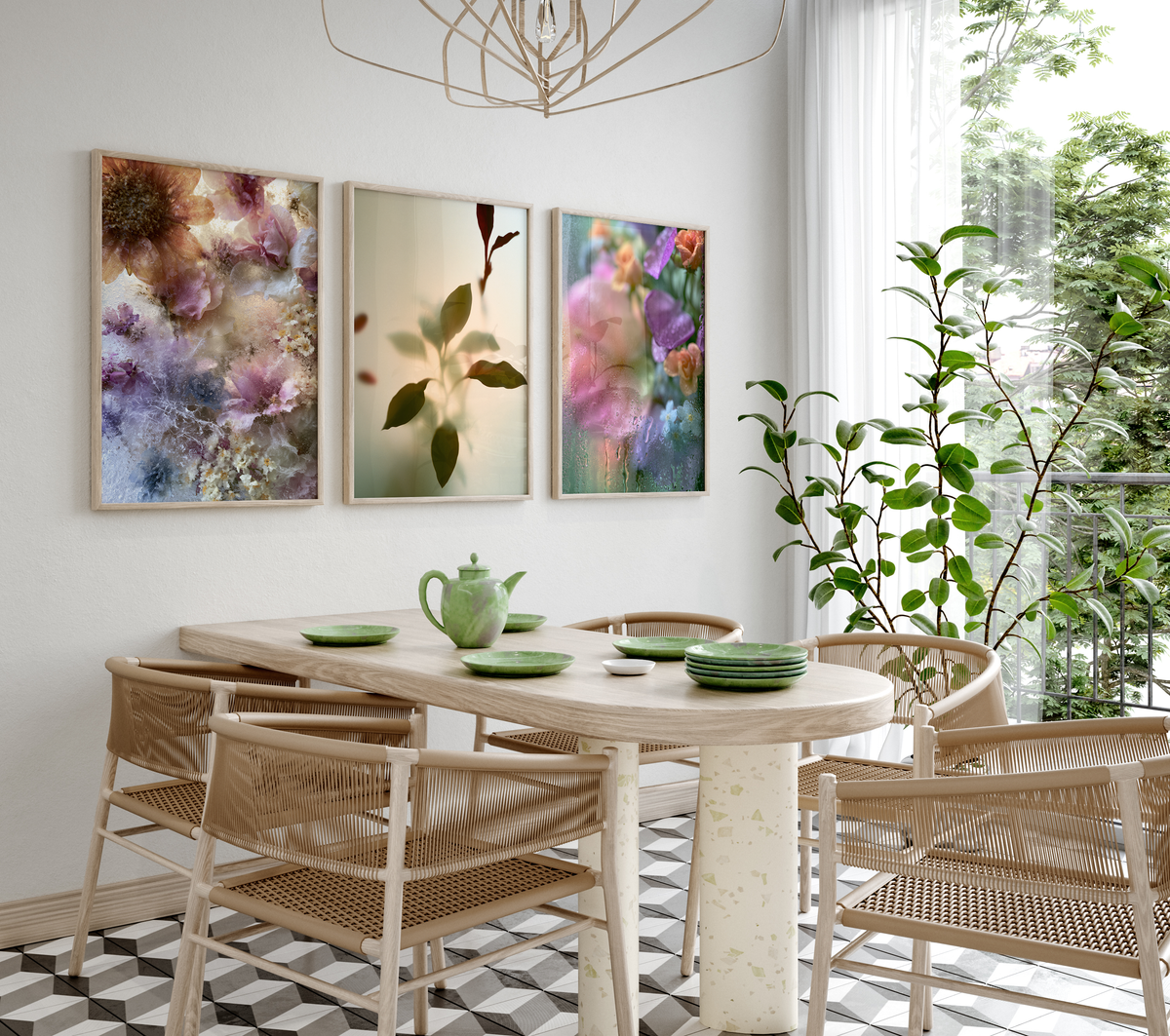 Blumen Poster · Blumen hinter beschlagenem Glas Natur Fotografie · Dekoprint ohne Rahmen