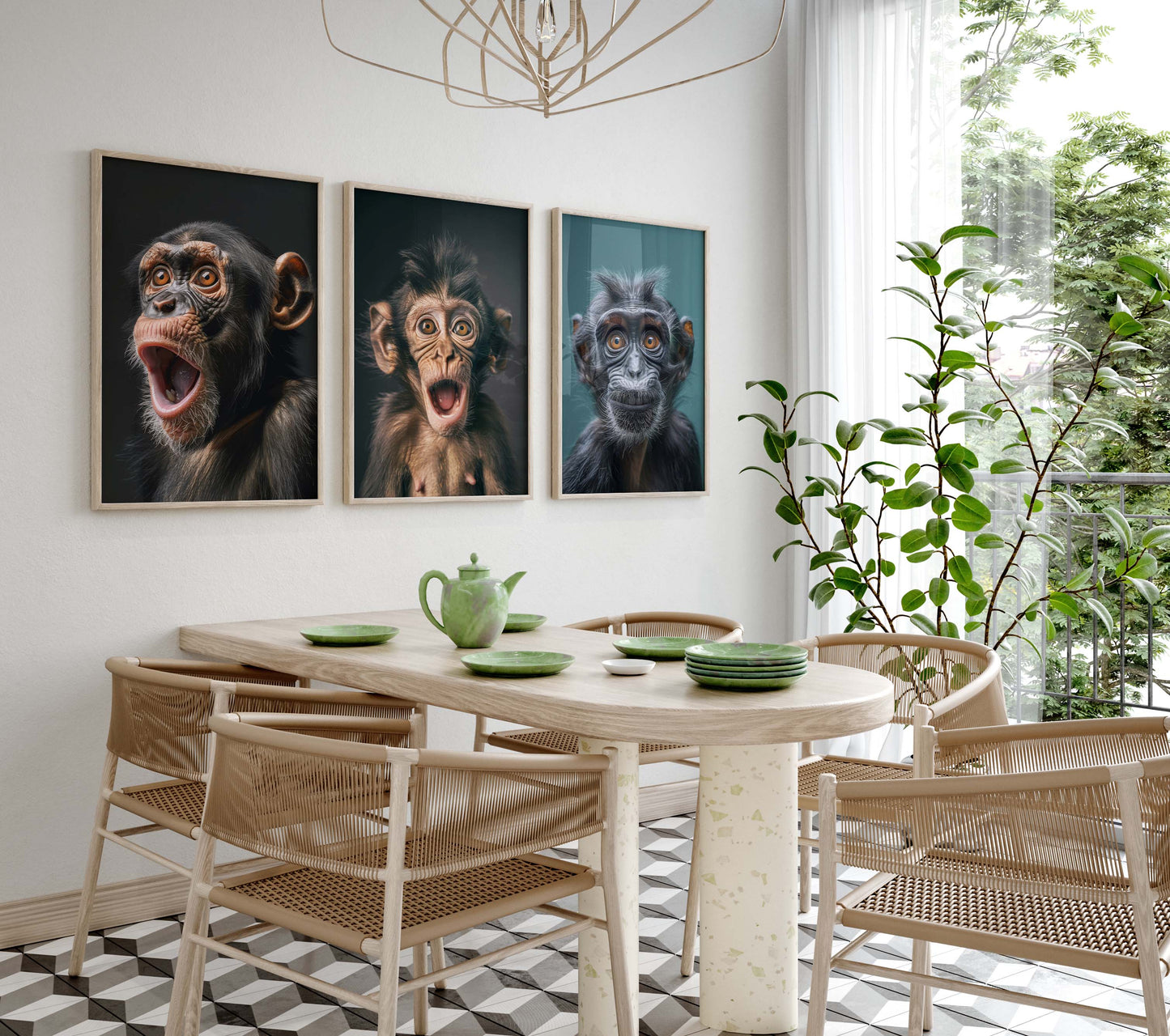 Lustige Affen Poster · Geschenkidee · Schimpansen und Affenbabys · Dekoprint ohne Rahmen