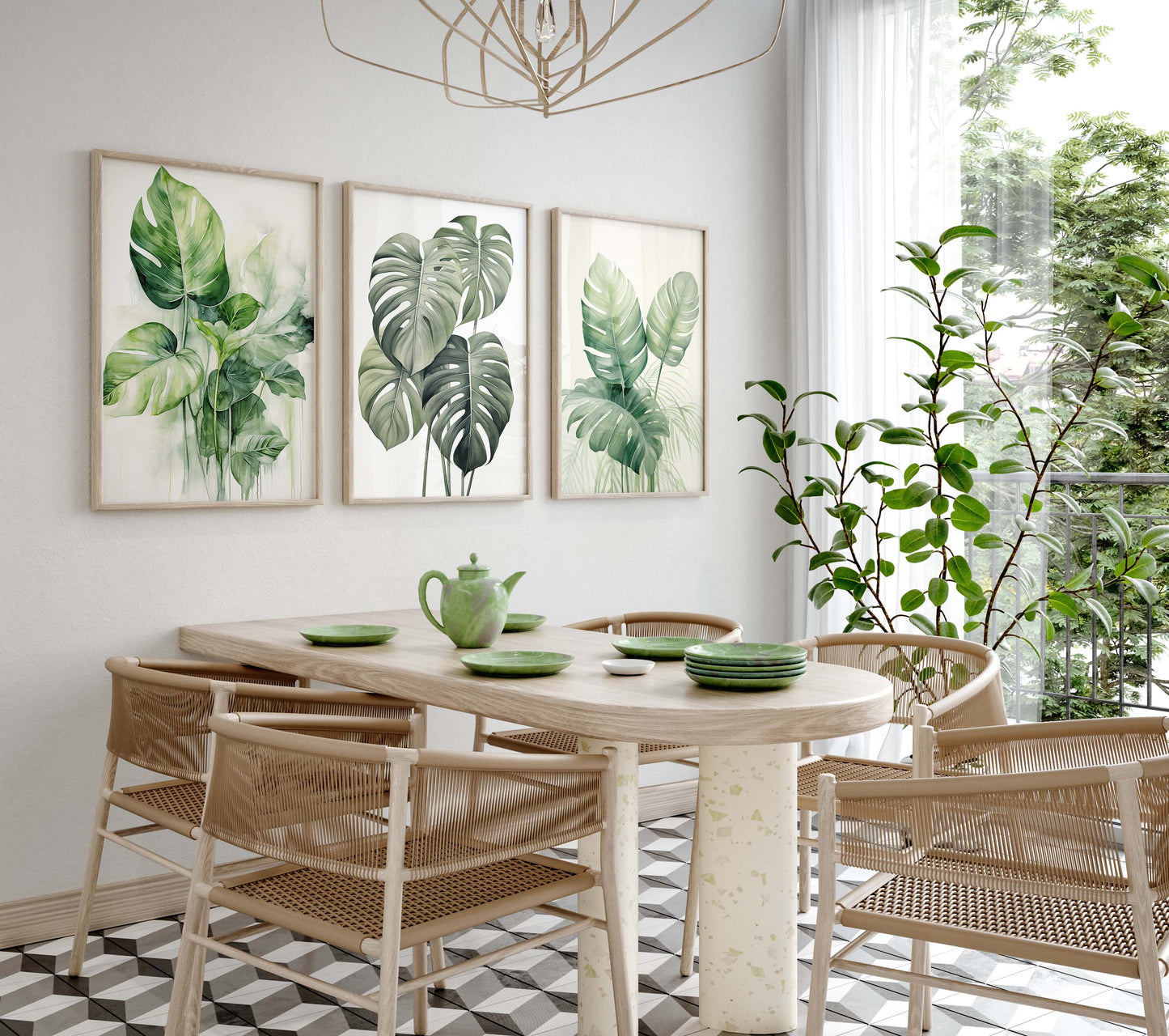 Botanik Poster · Geschenkidee · Monstera Kakteen und Tropische Pflanzen · Dekoprint ohne Rahmen
