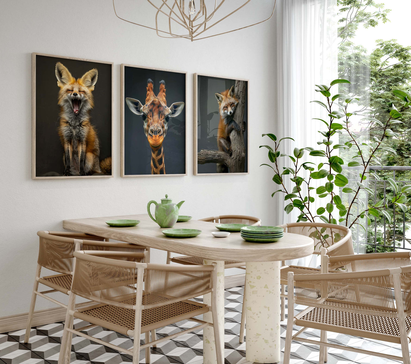 Safari Tiere Poster · Geschenkidee · Löwe, Fuchs und Giraffe · Dekoprint ohne Rahmen