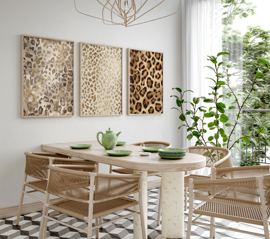 Tiermuster Poster ·  Geschenkidee · Elegante Goldene Tierfell Muster Zebra und Giraffen Texturen · Dekoprint ohne Rahmen
