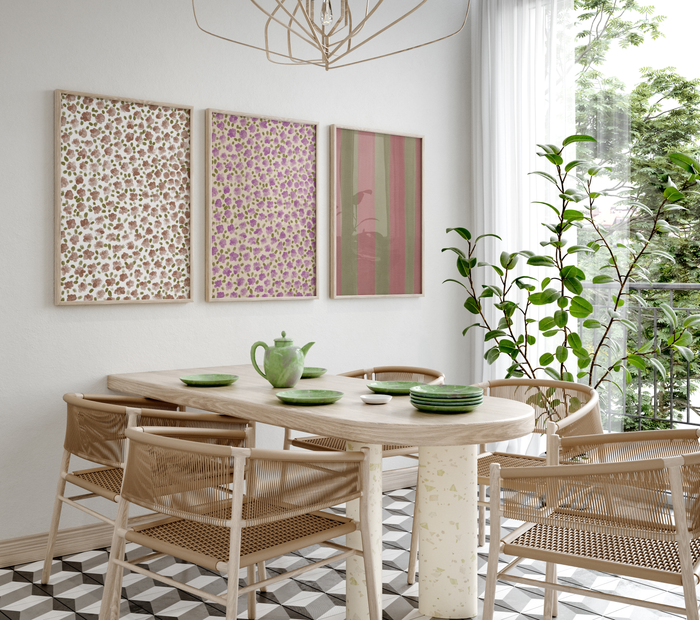 Geschenkidee · Streifen und Karo Muster Poster Ästhetische Prints und Blumen · Dekoprint ohne Rahmen | JUSTGOODMOOD
