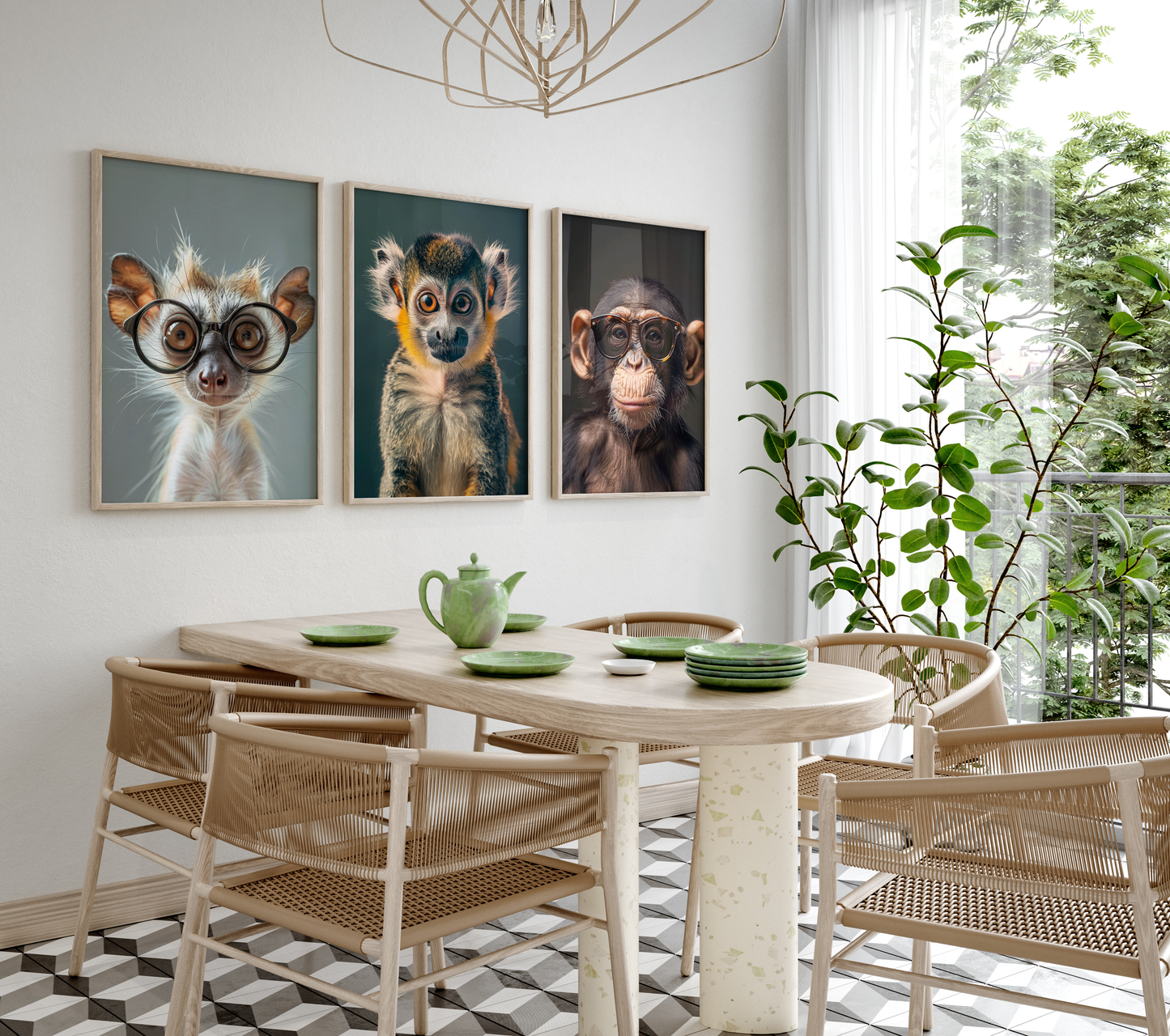 Affen Poster · Geschenkidee · Schimpanse und Affe mit Brille · Dekoprint ohne Rahmen