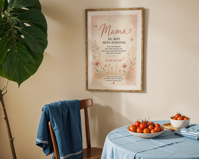 Muttertag Poster Mama Blumen – Premium Baumwolle