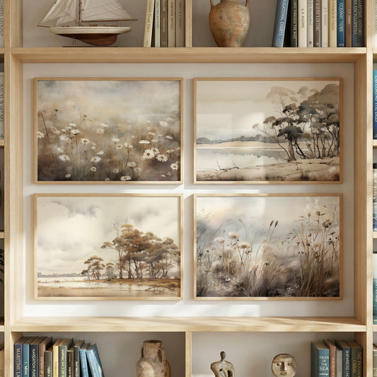 Landschaft Poster · Geschenkidee · See Wiesen Bäume Naturmalerei · Aquarell Wandkunst · Dekoprint ohne Rahmen
