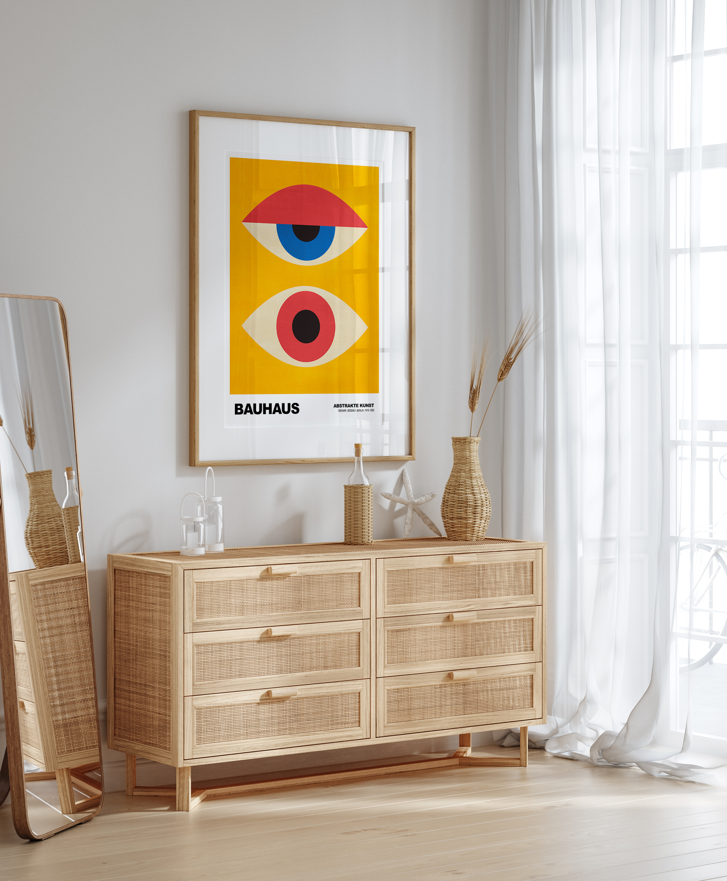 Poster Bauhaus Abstrakte Augen Kunst · Geometrisches Design in Gelb, Rot, Blau · Retro Mid Century Stil · Deko Print ohne Rahmen