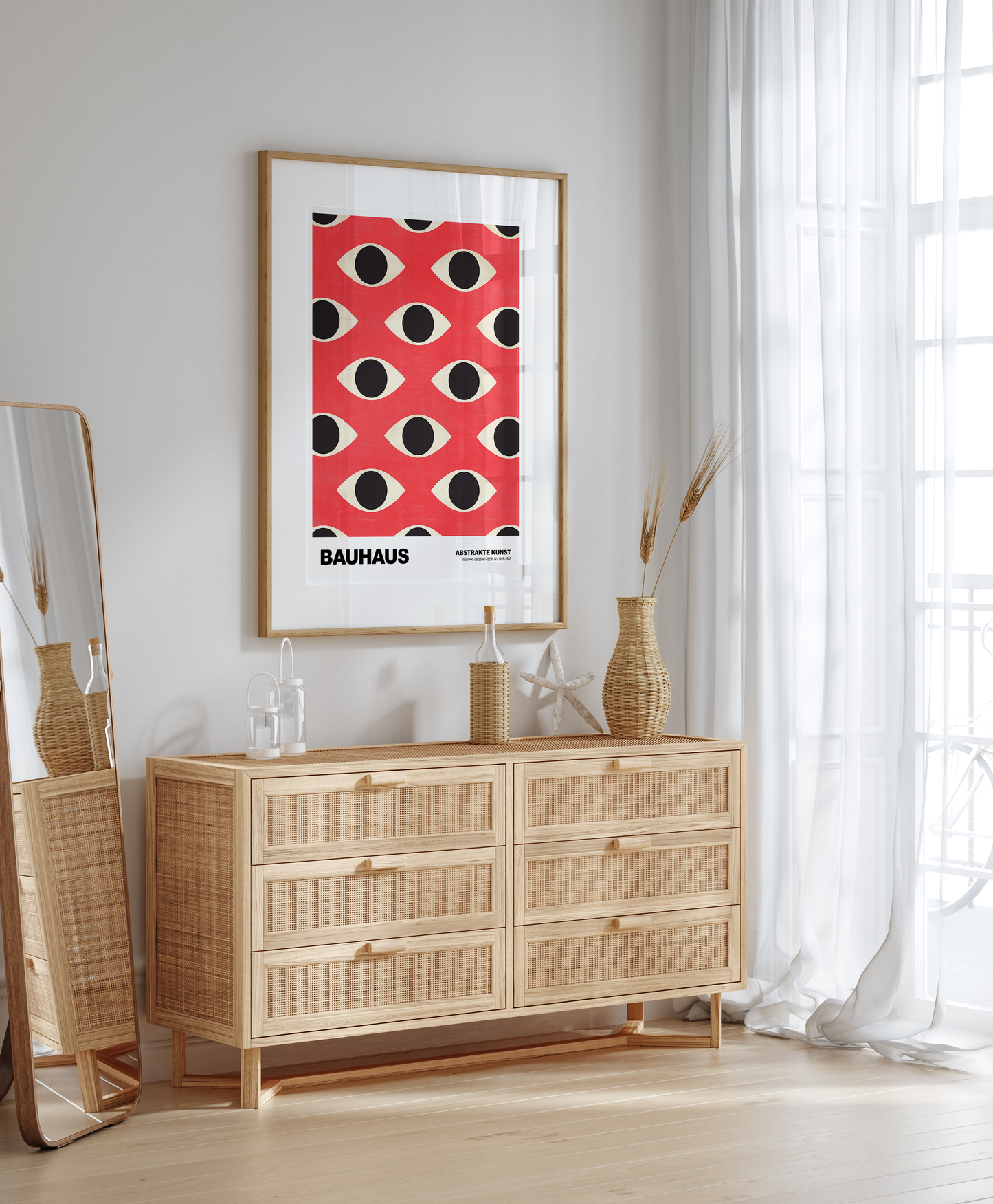 Poster Bauhaus Abstrakte Augen Grafik · Geometrisches Muster in Rot und Beige · Modernes Retro Design · Deko Print ohne Rahmen