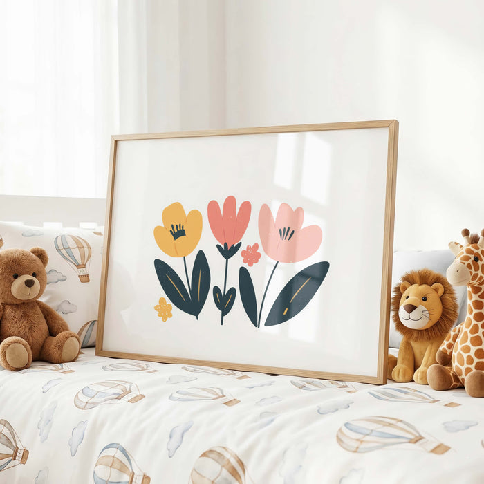 Hasen Poster mit Pastellblumen fürs Kinderzimmer