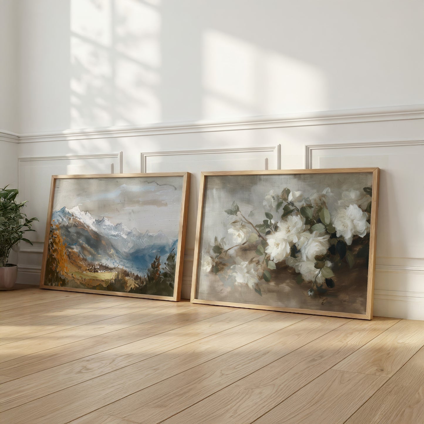 Moderne Landschaft Poster · Geschenkidee · Weiße Blüten Alpen Flieder Französische Straßenszene · Dekoprint ohne Rahmen