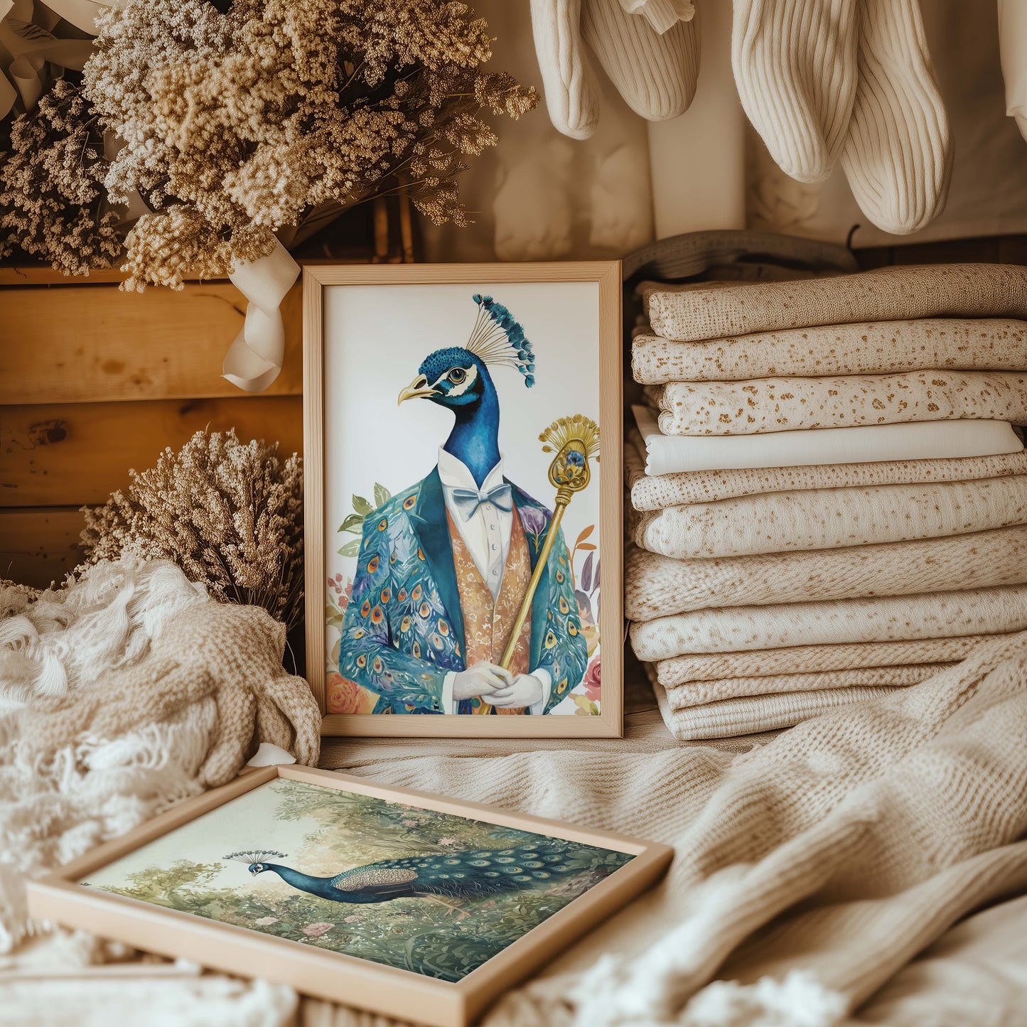 Blauer Pfau Poster · Geschenkidee · Vintage Tier Illustration Style Design · Elegante Wandkunst · Print ohne Rahmen