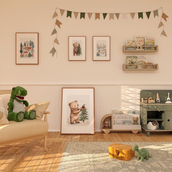 Winterliches Bär Dorf Poster für Kinderzimmer